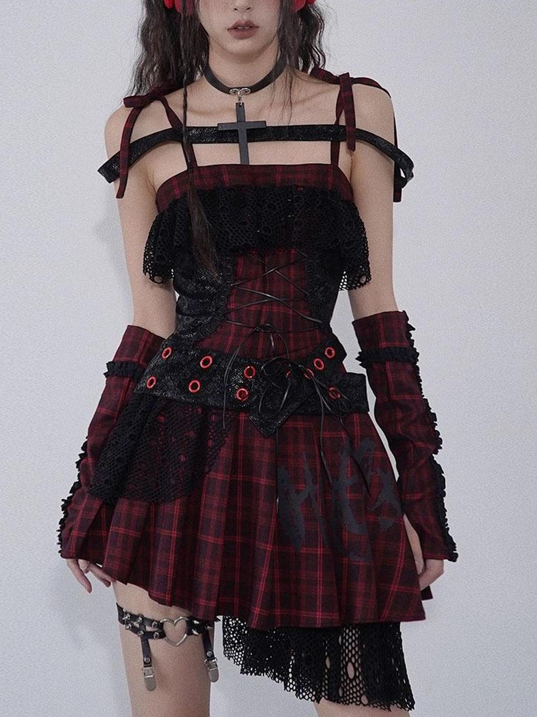 WSW WUSHENWU Magic Rhythm Rock Tartan Strap Dress
