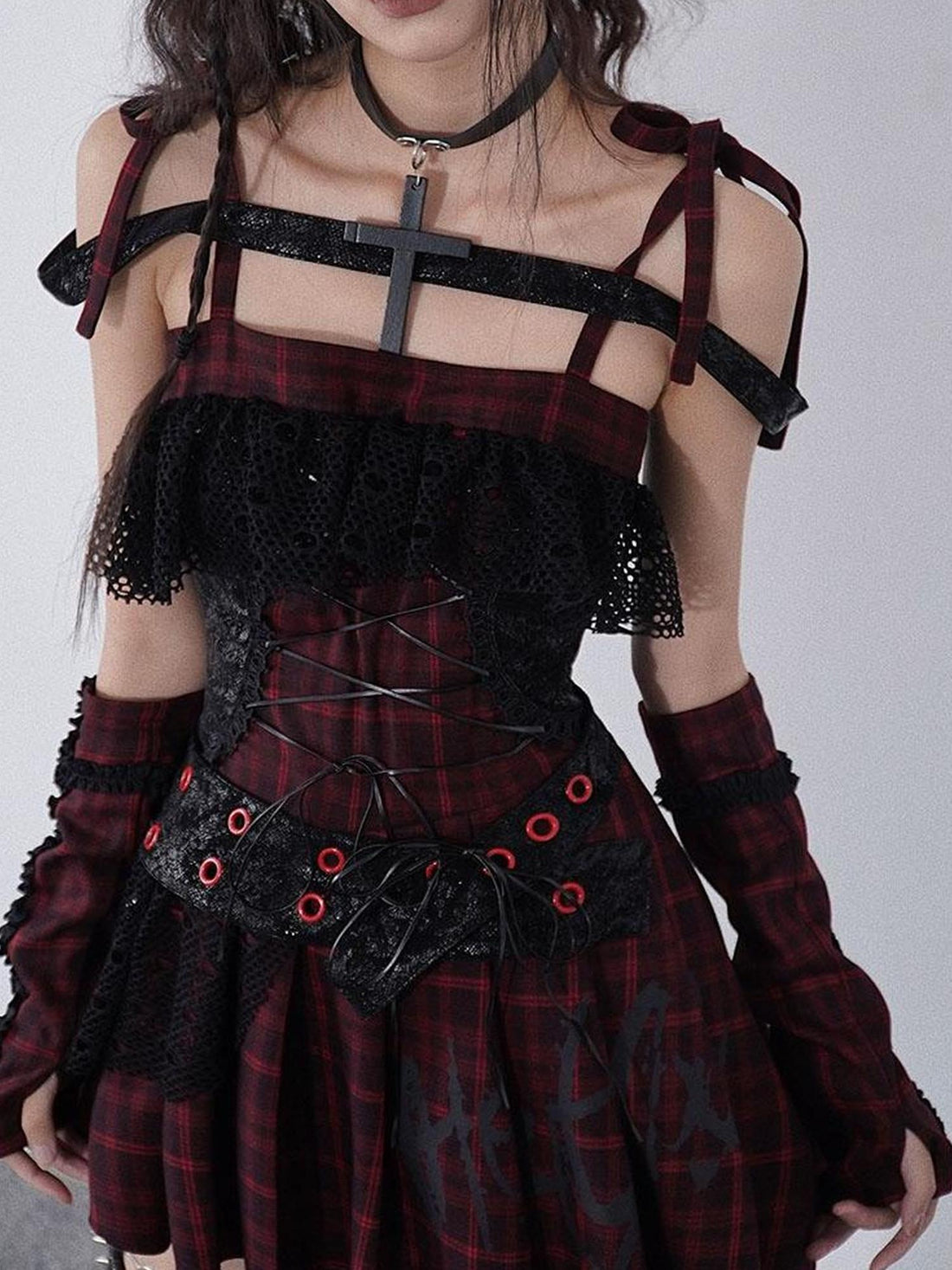 WSW WUSHENWU Magic Rhythm Rock Tartan Strap Dress