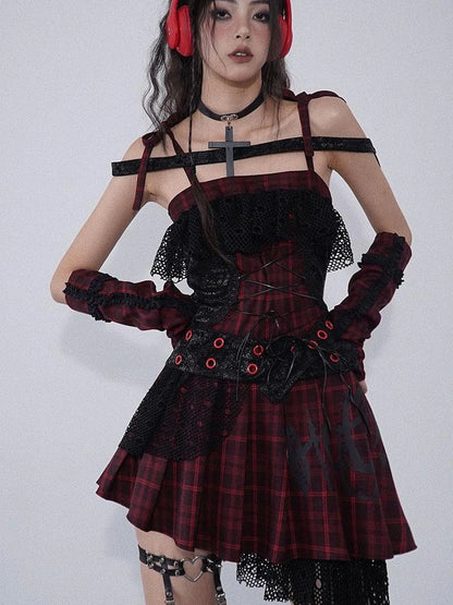 Magic Rhythm Rock Tartan Strap Dress