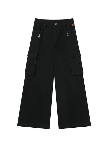 Dragon Oracle Trousers Embroidered Wide Leg Denim Pants