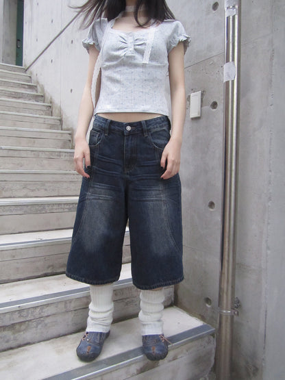 ang project Vintage Washed Distressed Relaxed Straight Cropped Jeans