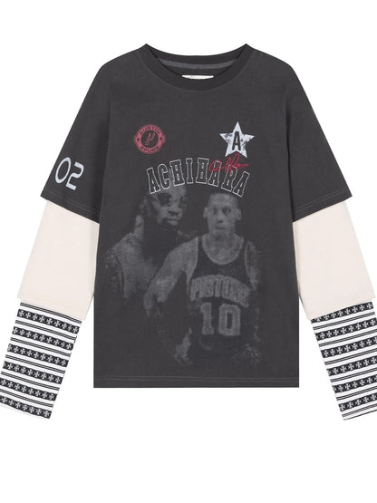 Rodman Oversized Jersey Tee V Neck T Shirt Long Sleeve