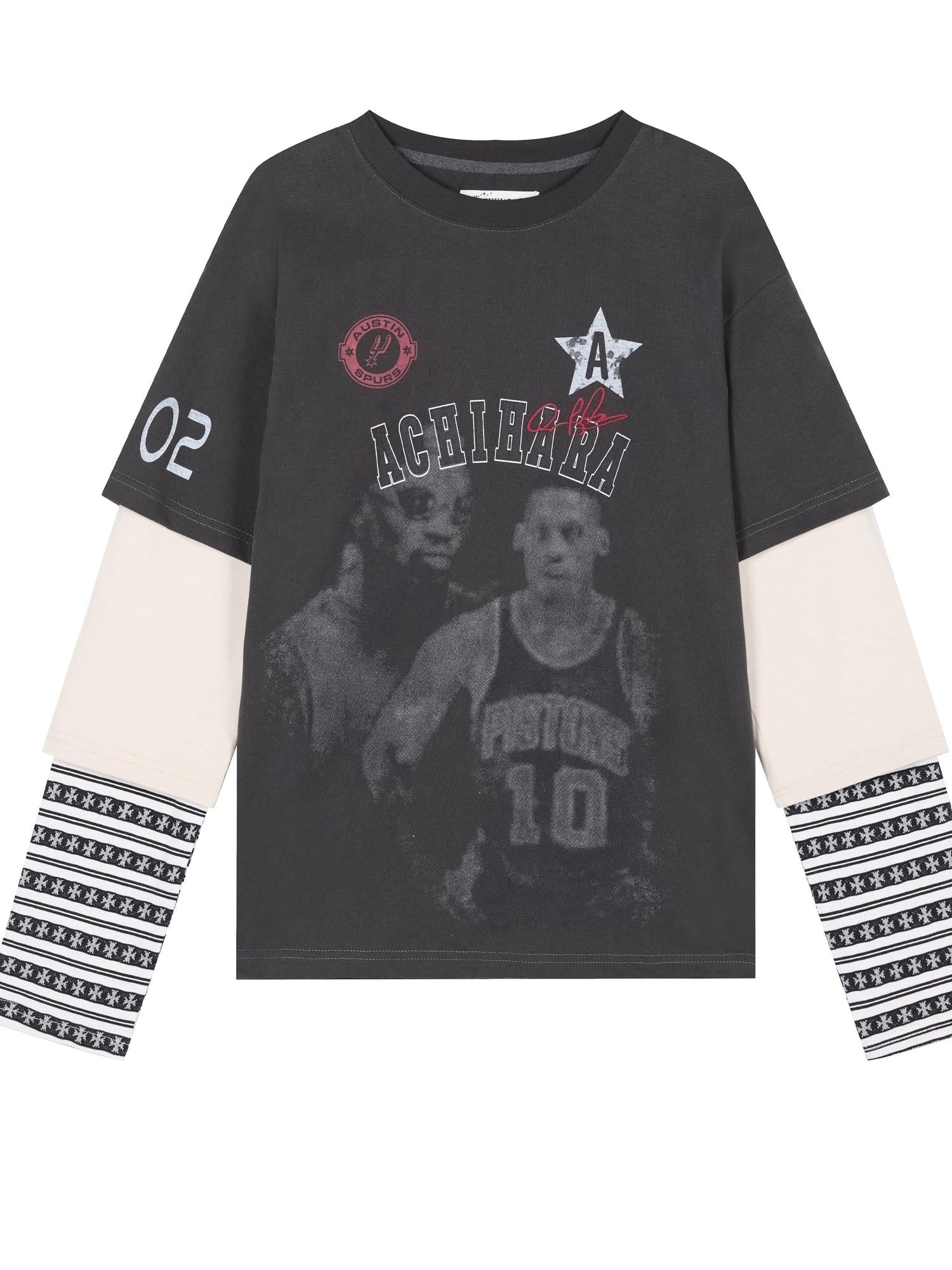 Achihara Rodman Oversized Jersey Tee V Neck T Shirt Long Sleeve