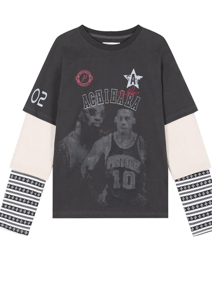 Achihara Rodman Oversized Jersey Tee V Neck T Shirt Long Sleeve