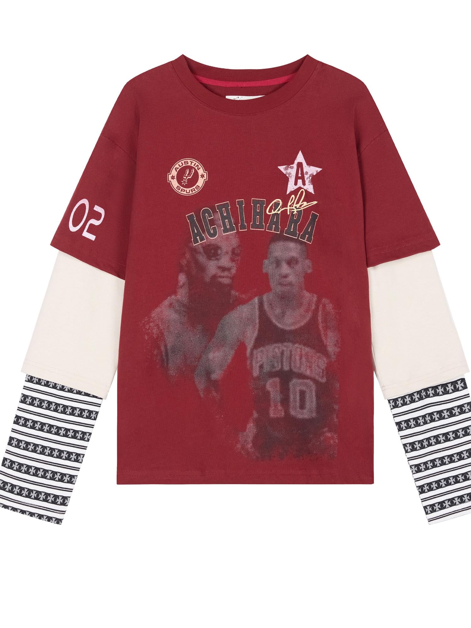 Achihara Rodman Oversized Jersey Tee V Neck T Shirt Long Sleeve