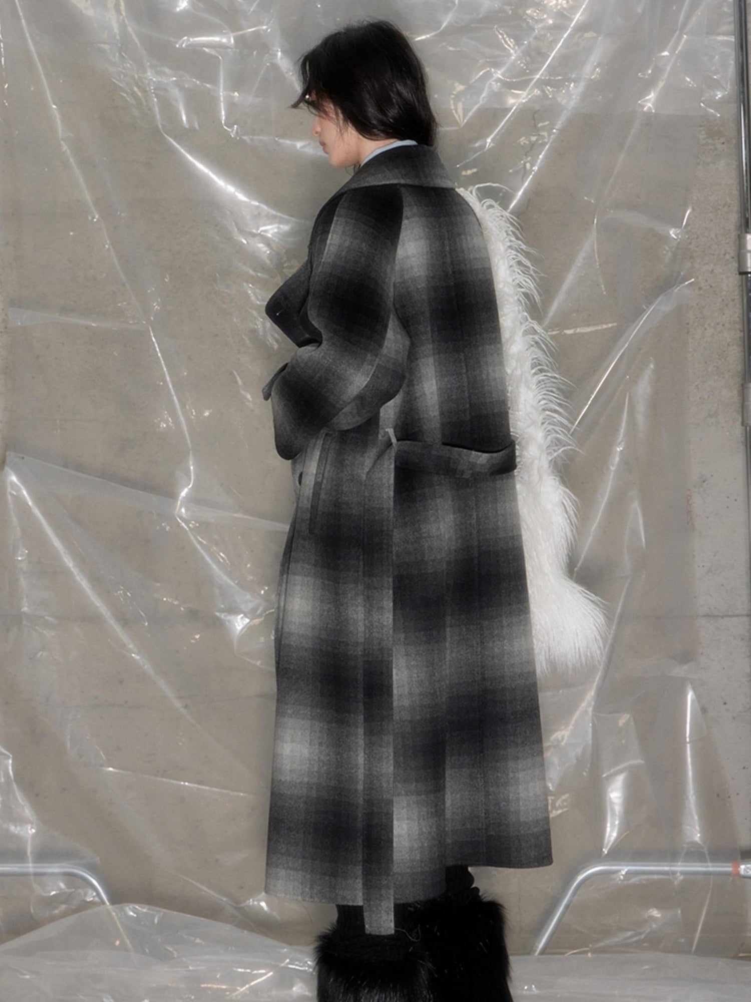 DIDDI MODA Matrix Mosaic Wool Blend Trench Coat