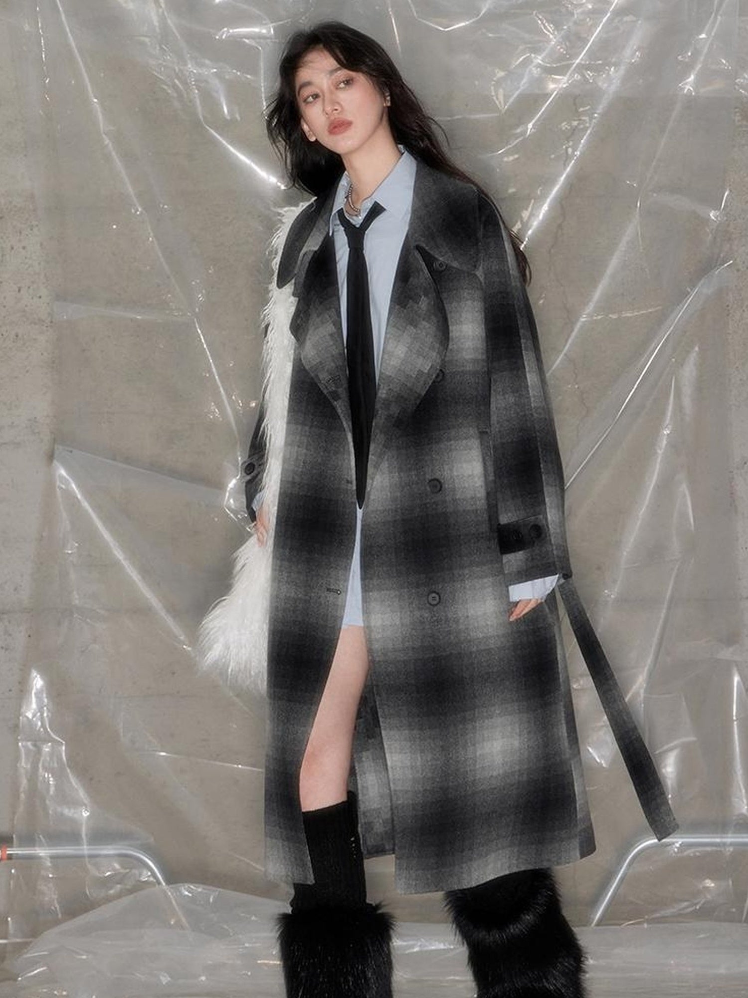 DIDDI MODA Matrix Mosaic Wool Blend Trench Coat