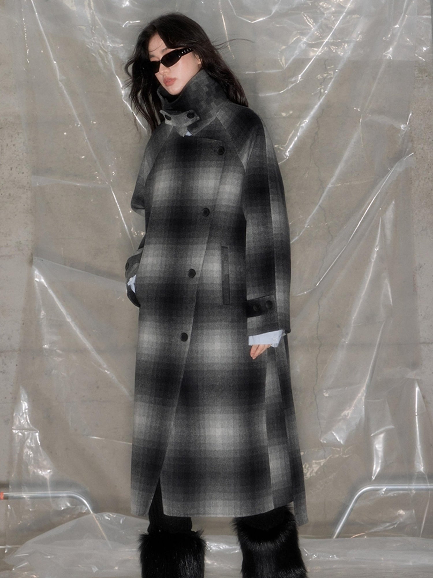 DIDDI MODA Matrix Mosaic Wool Blend Trench Coat
