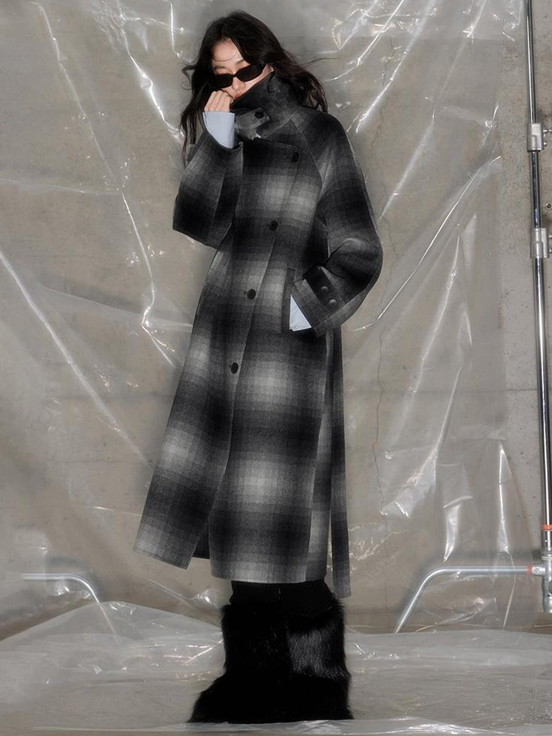 DIDDI MODA Matrix Mosaic Wool Blend Trench Coat