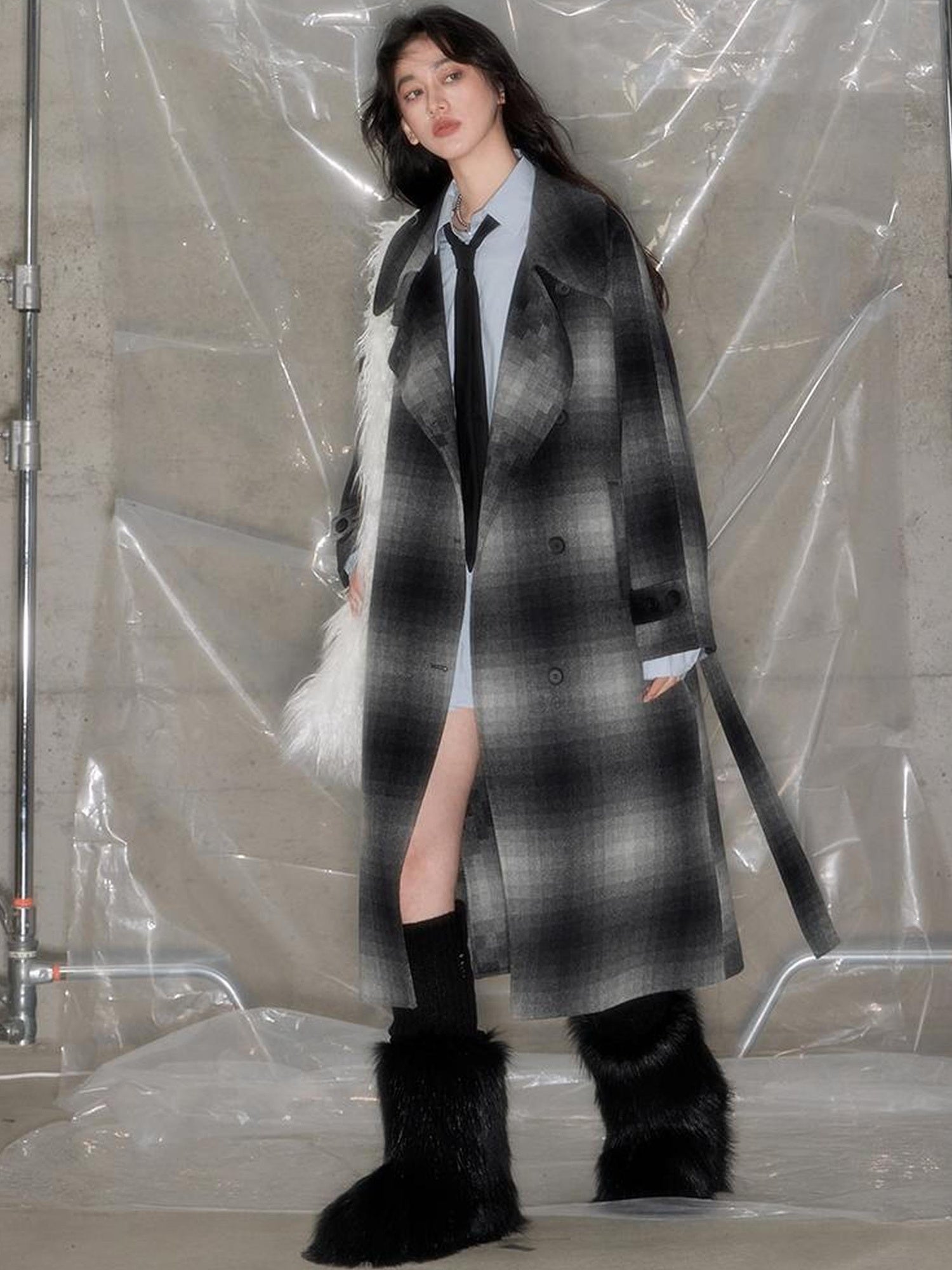DIDDI MODA Matrix Mosaic Wool Blend Trench Coat