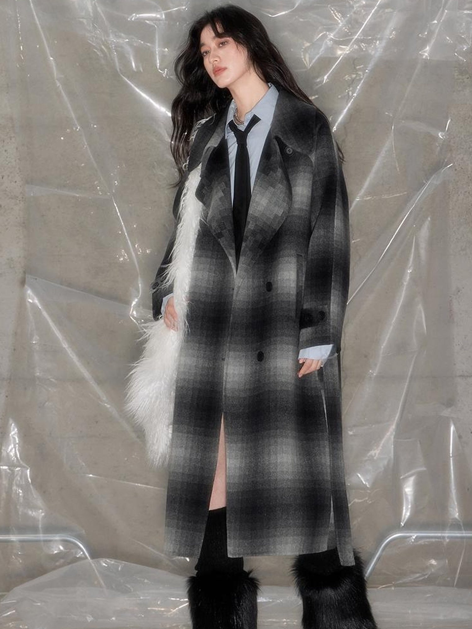 DIDDI MODA Matrix Mosaic Wool Blend Trench Coat