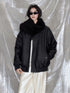 DIDDI MODA Matte Black Faux Fur Scarf Leather Jacket Winter 2024