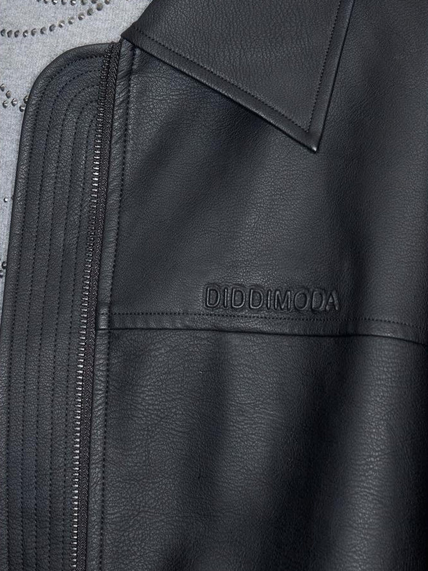 DIDDI MODA Matte Black Faux Fur Scarf Leather Jacket Winter 2024