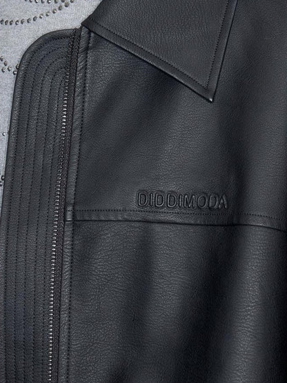 DIDDI MODA Matte Black Faux Fur Scarf Leather Jacket Winter 2024