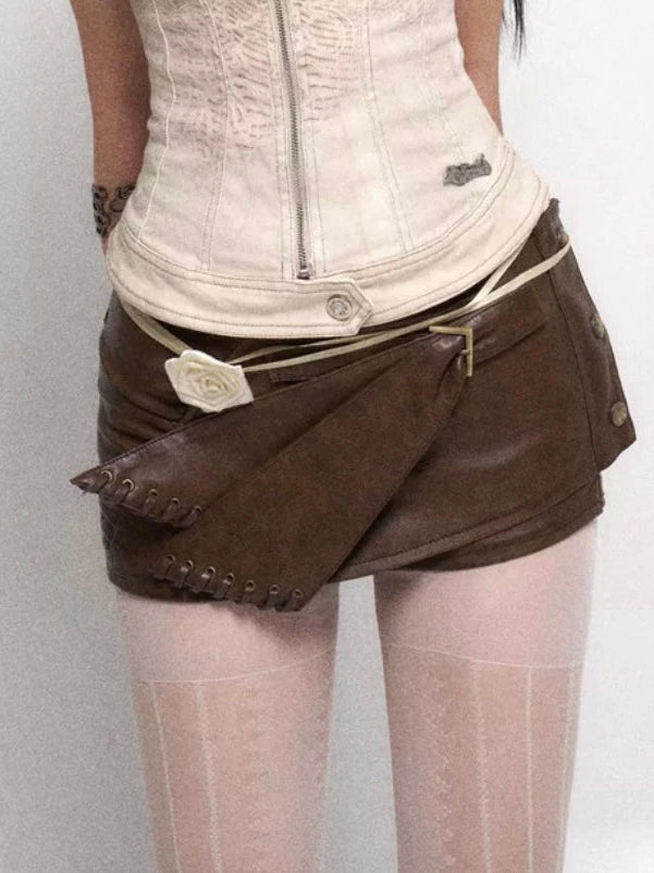 Two Tone Vintage Distressed Leather Shorts