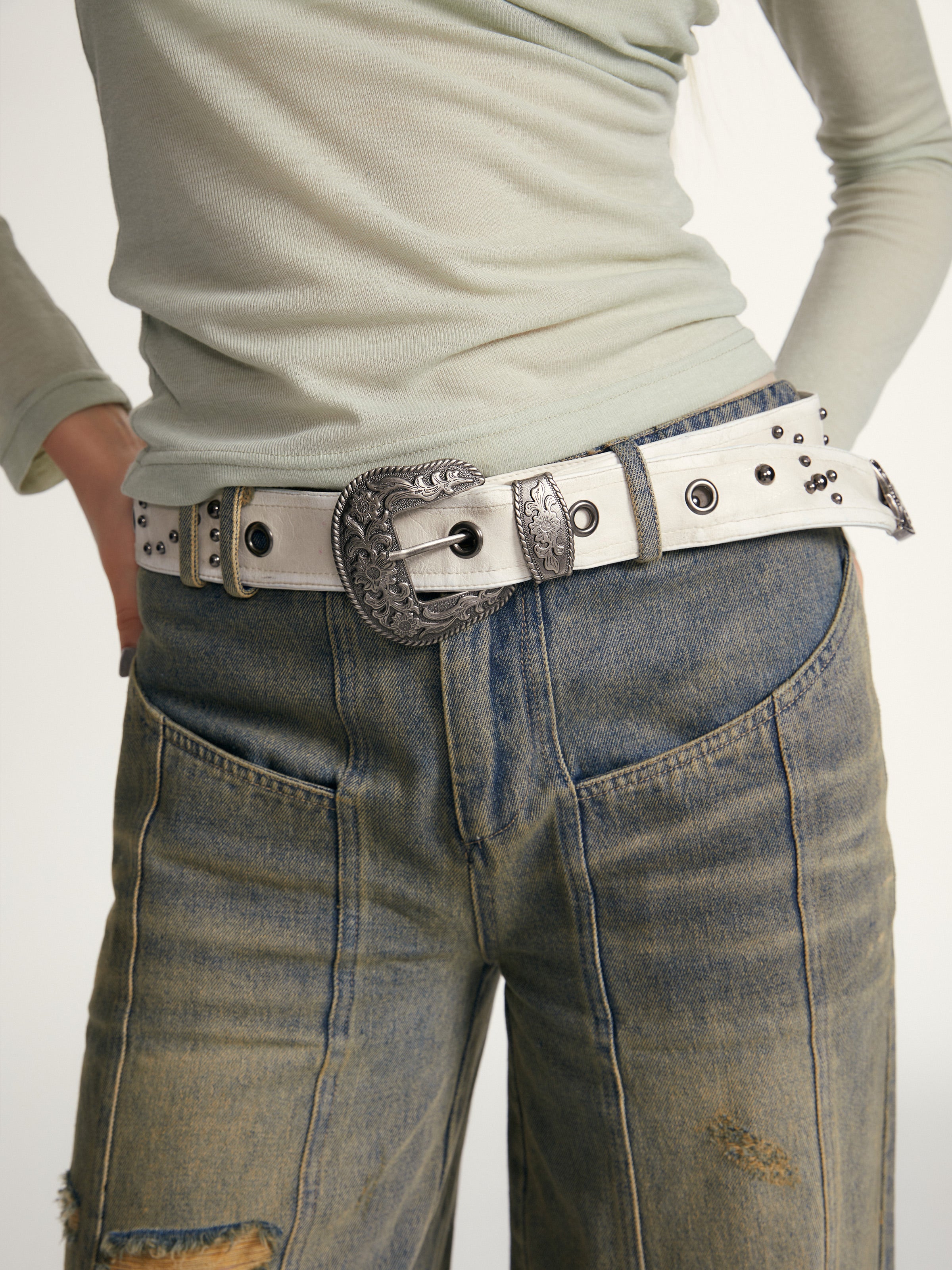 2th Desire Vintage Tri Color Metal Rivet Waist Chain Belt