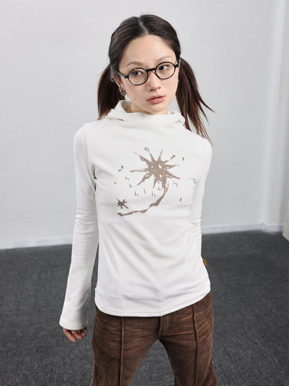 Hooded Star Print Thermal Long Sleeve T Shirt
