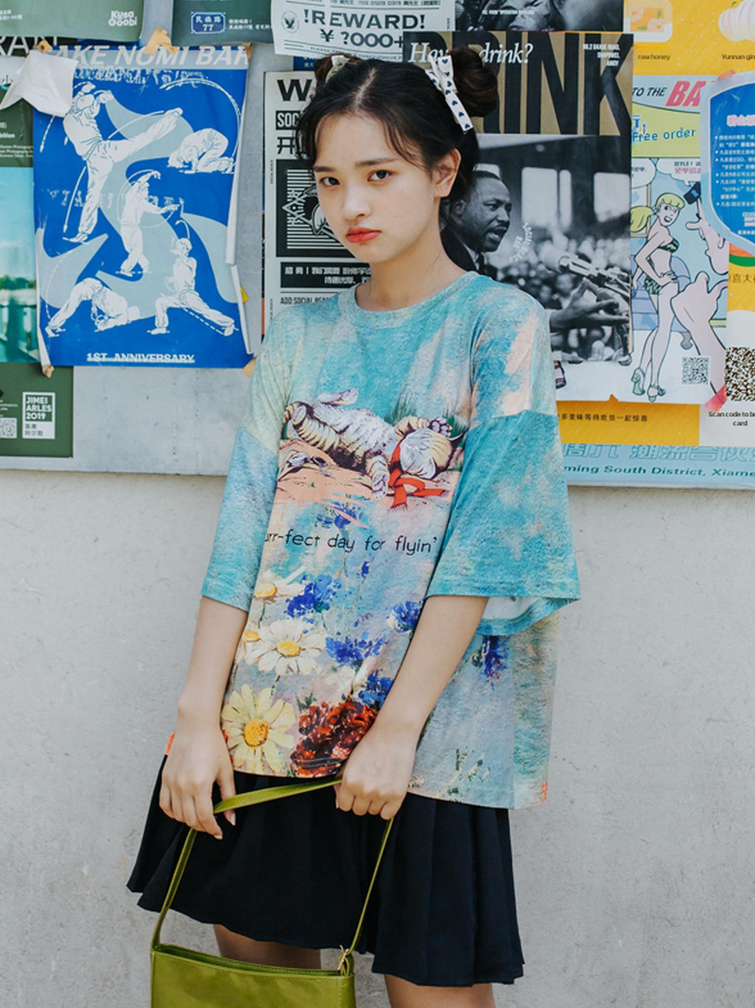 Sweet Mi Meow Retro Vintage Print Summer Tee Free Size