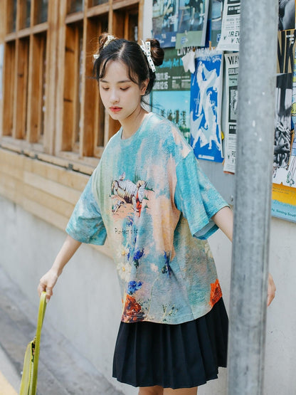 Sweet Mi Meow Retro Vintage Print Summer Tee Free Size