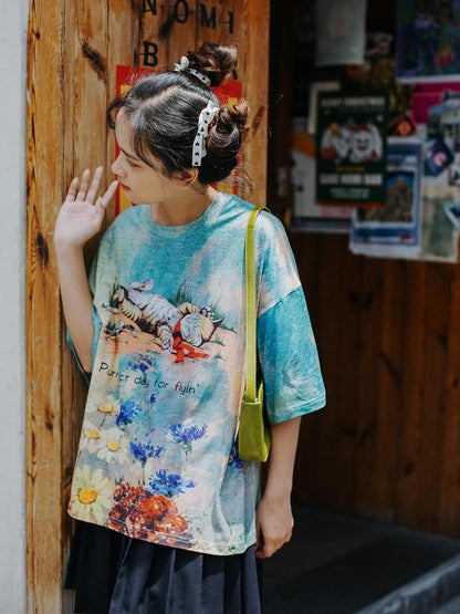 Sweet Mi Meow Retro Vintage Print Summer Tee Free Size