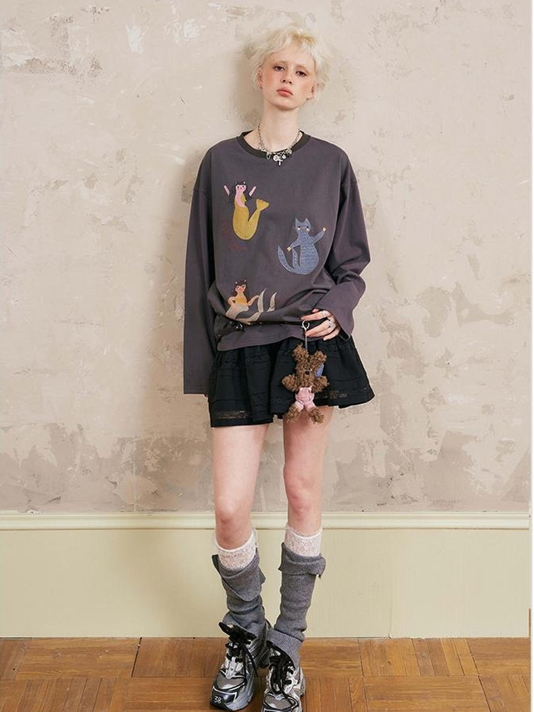 DIDDI MODA Mermaid Cat Cartoon Long Sleeve Tee