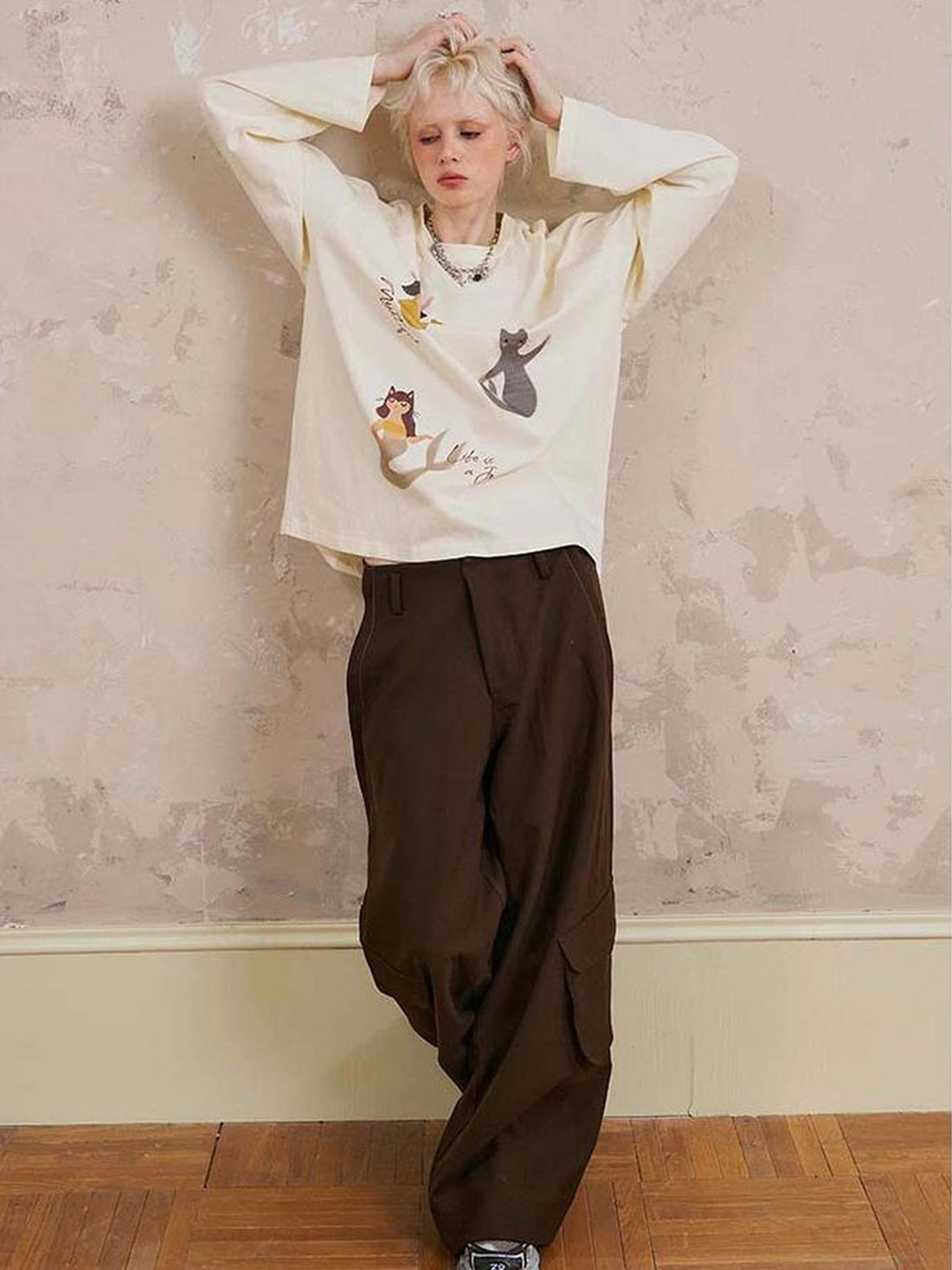 DIDDI MODA Mermaid Cat Cartoon Long Sleeve Tee