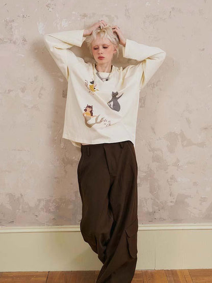 DIDDI MODA Mermaid Cat Cartoon Long Sleeve Tee