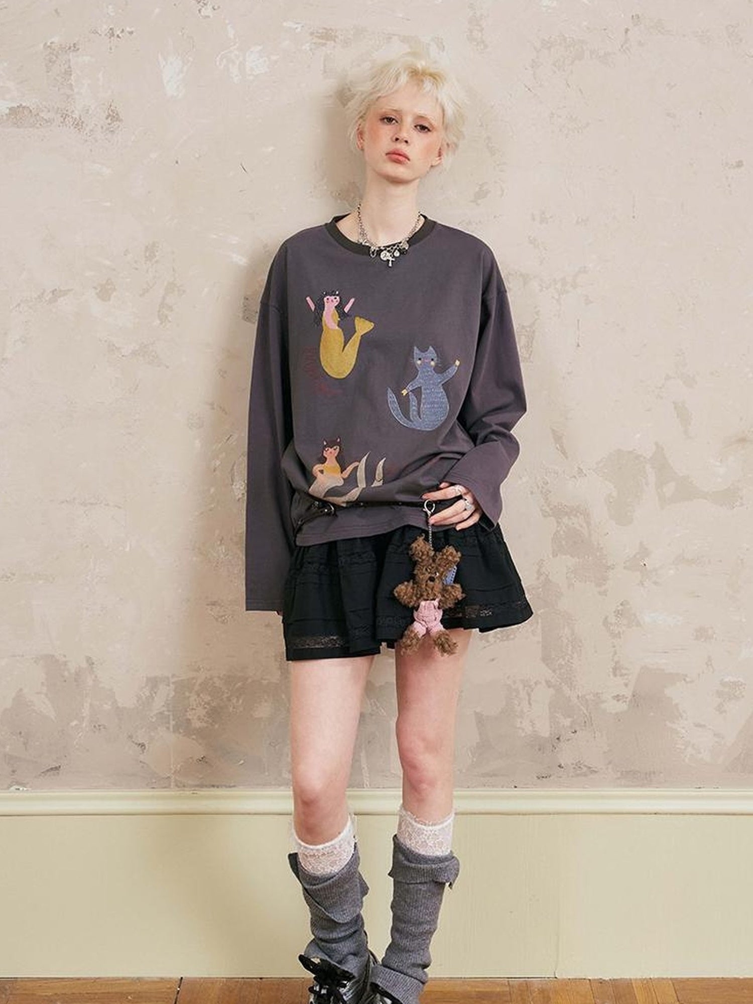 DIDDI MODA Mermaid Cat Cartoon Long Sleeve Tee