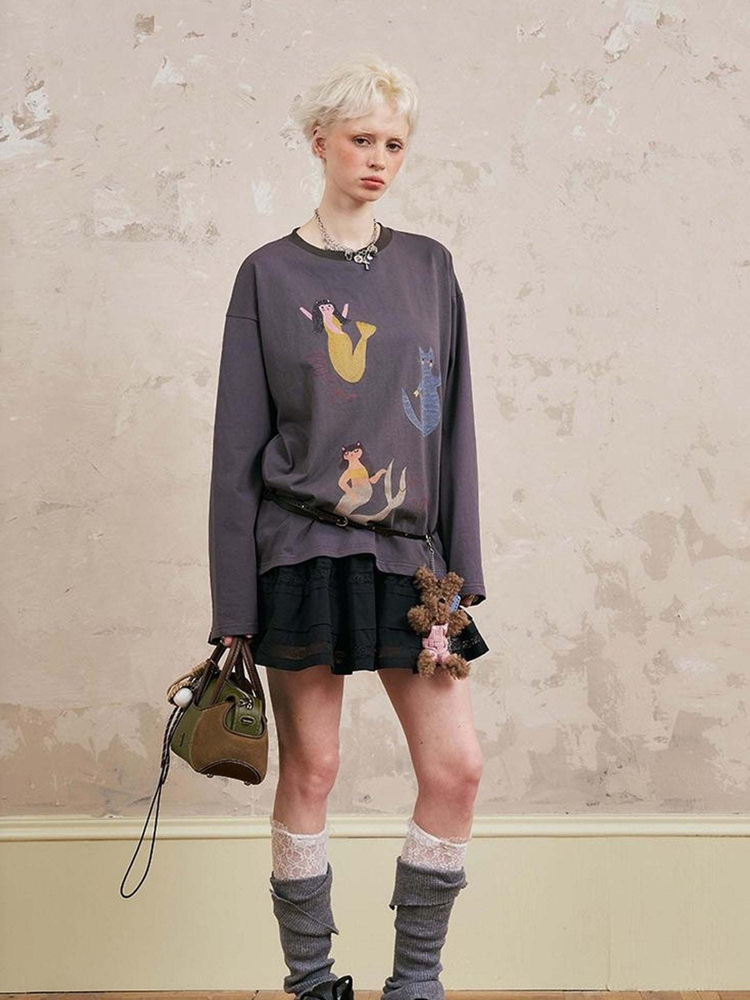 DIDDI MODA Mermaid Cat Cartoon Long Sleeve Tee
