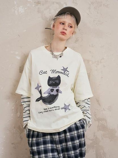 DIDDI MODA Mermaid Cat Fantasy Tee Lace Tiered Skirt Set