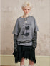 DIDDI MODA Mermaid Cat Oversized Layered Tee With Stripe Sleeves