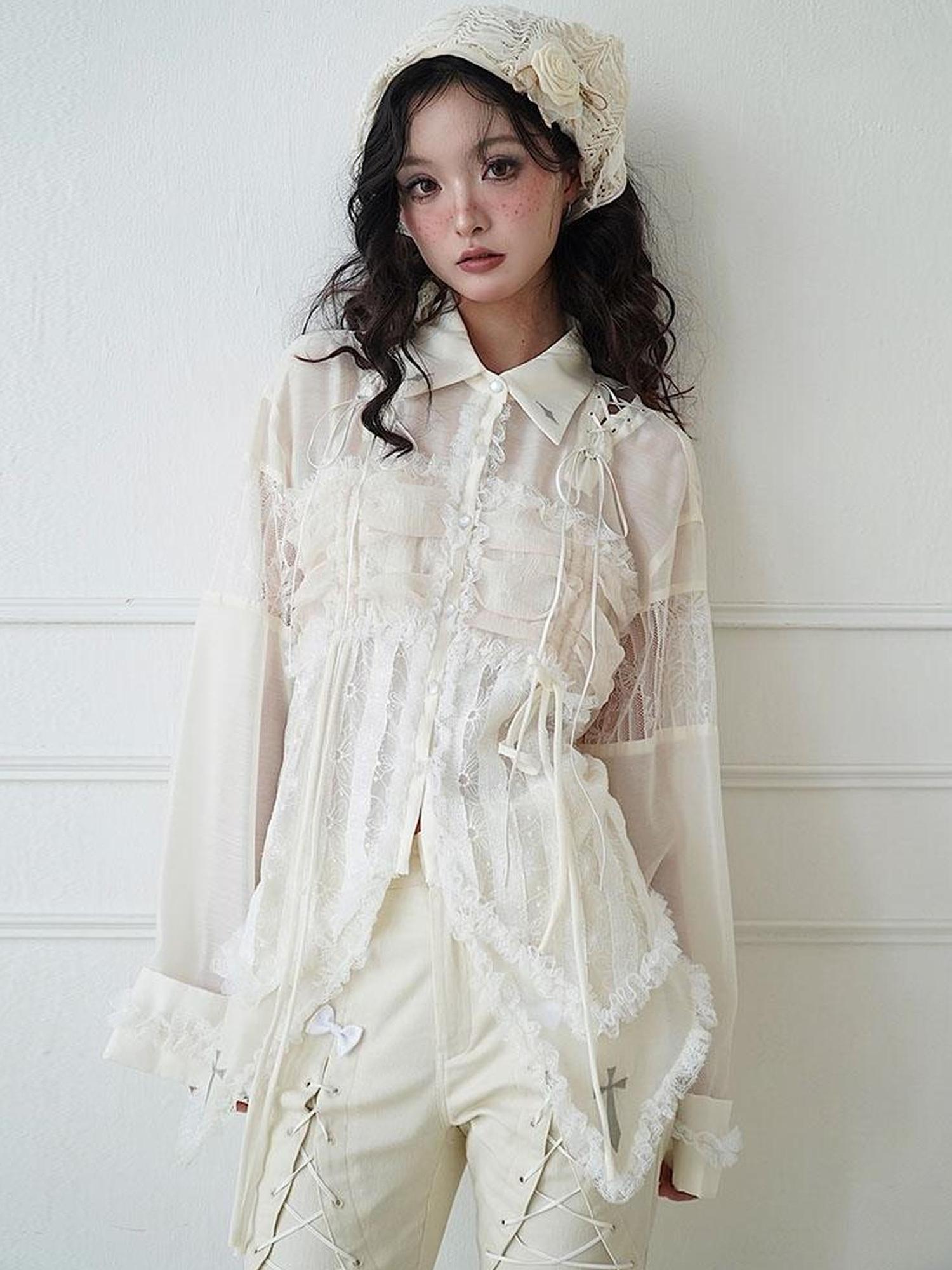WSW WUSHENWU Mesh Chiffon Industrial Minimalist Oversized Shirt