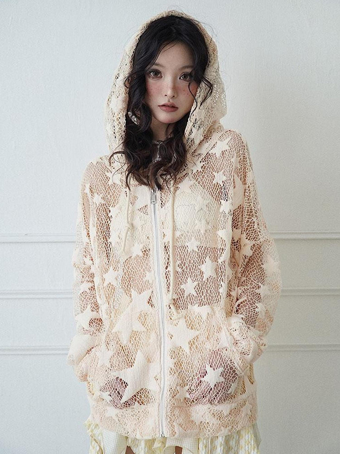 WSW WUSHENWU Mesh Hooded Sporty Open Front Jacket With Multi Functional Cut