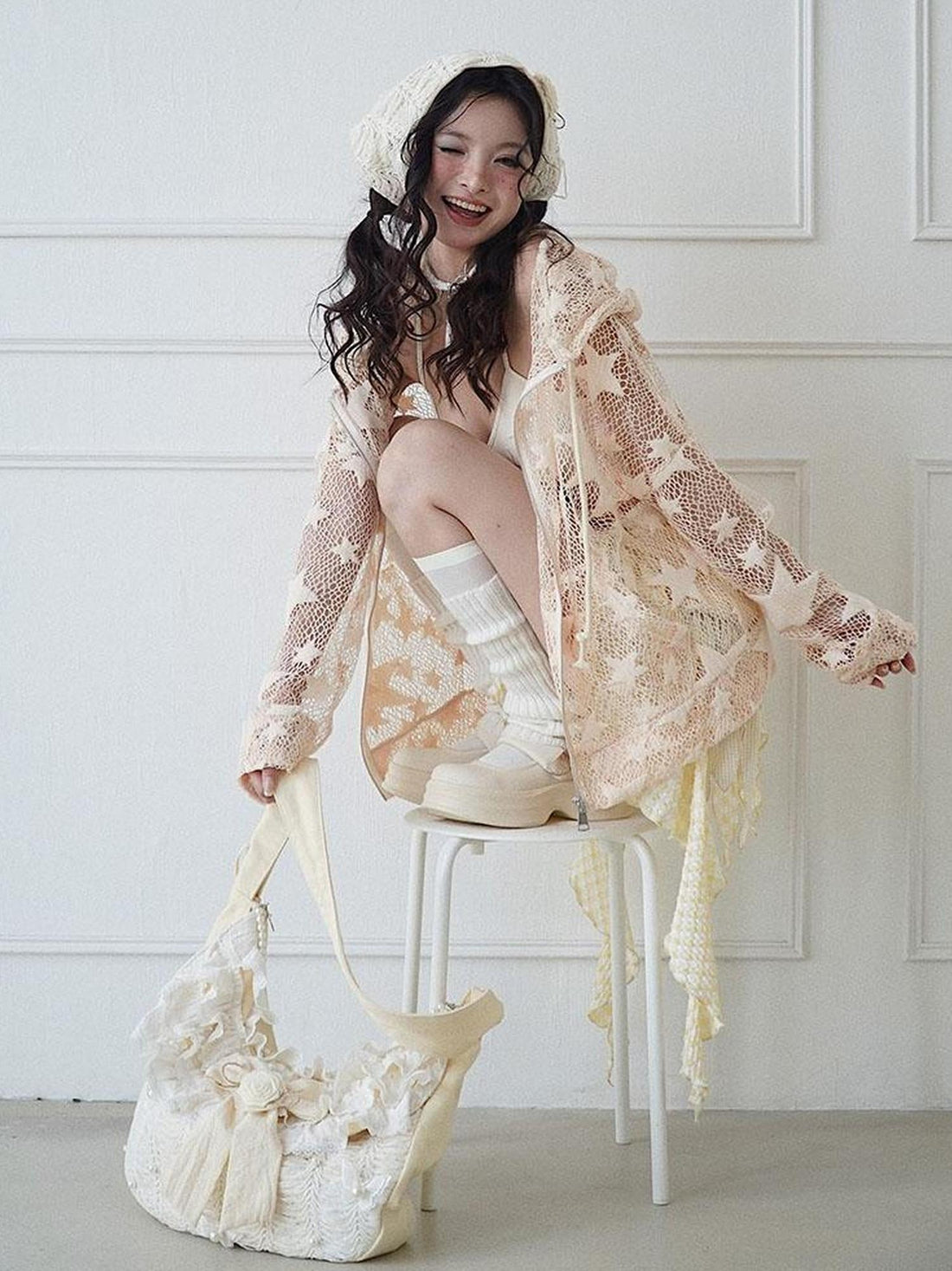 WSW WUSHENWU Mesh Hooded Sporty Open Front Jacket With Multi Functional Cut