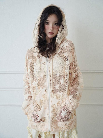 WSW WUSHENWU Mesh Hooded Sporty Open Front Jacket With Multi Functional Cut