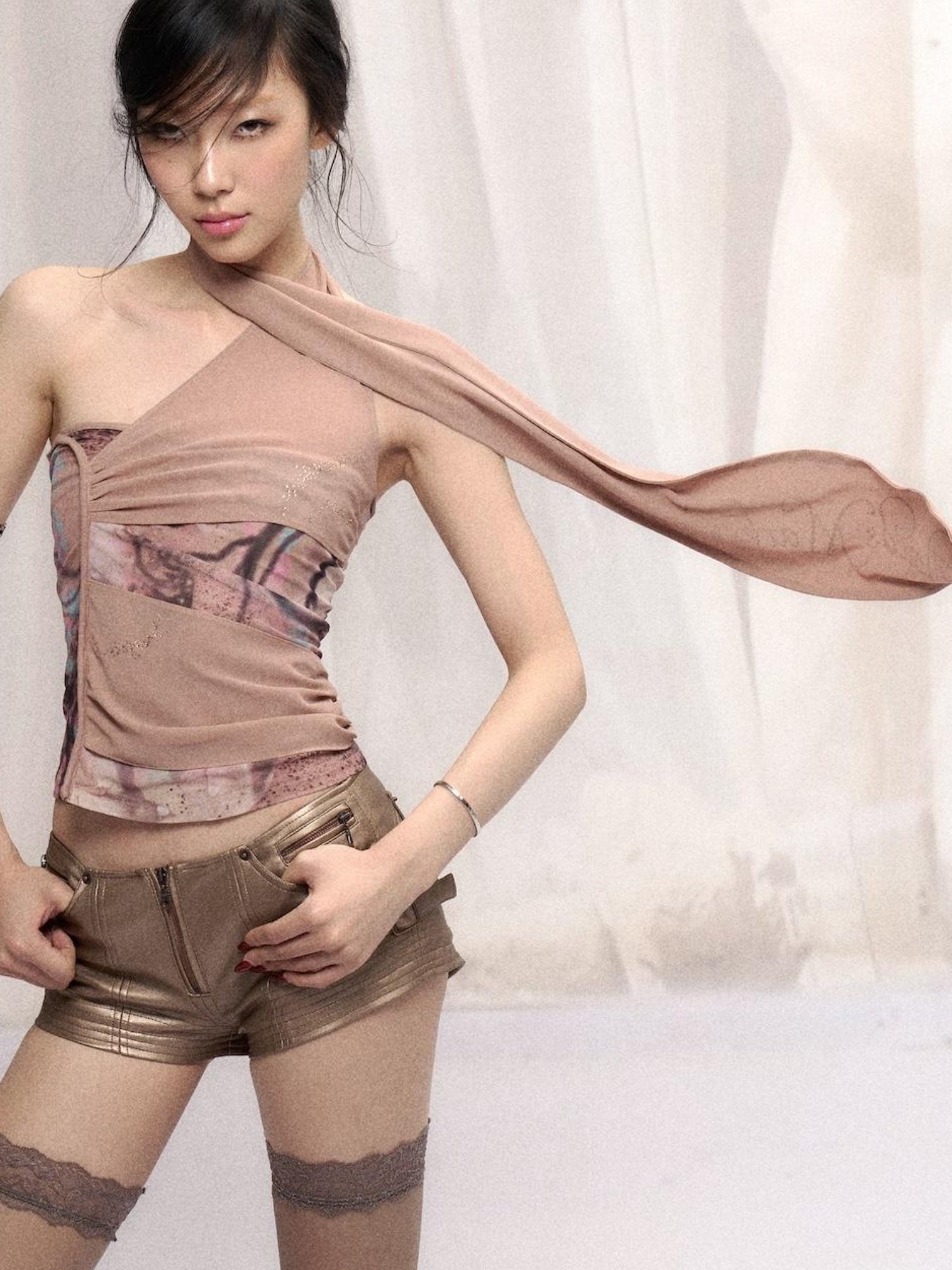 Flowers birds Market Mesh Splicing Floral Print Shoulder Strap Halter Neck Suspenders