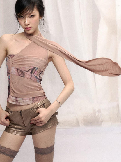 Flowers birds Market Mesh Splicing Floral Print Shoulder Strap Halter Neck Suspenders