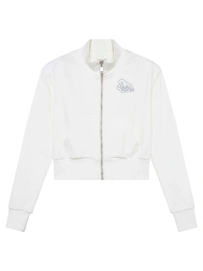 Church Kiss Embroidered Cropped Hooded Jacket