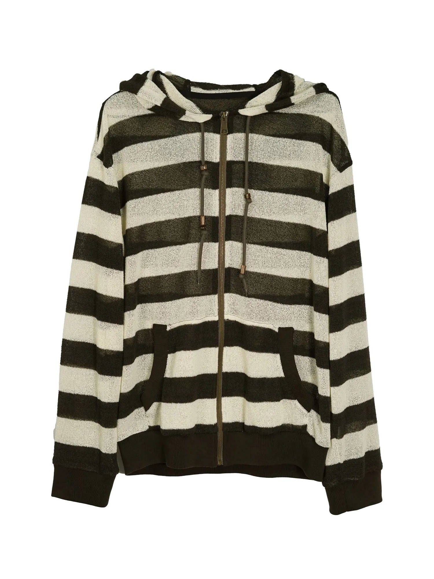 V Neck Stripe Knit Hooded Cover Up