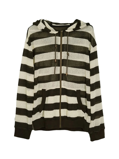 V Neck Stripe Knit Hooded Cover Up