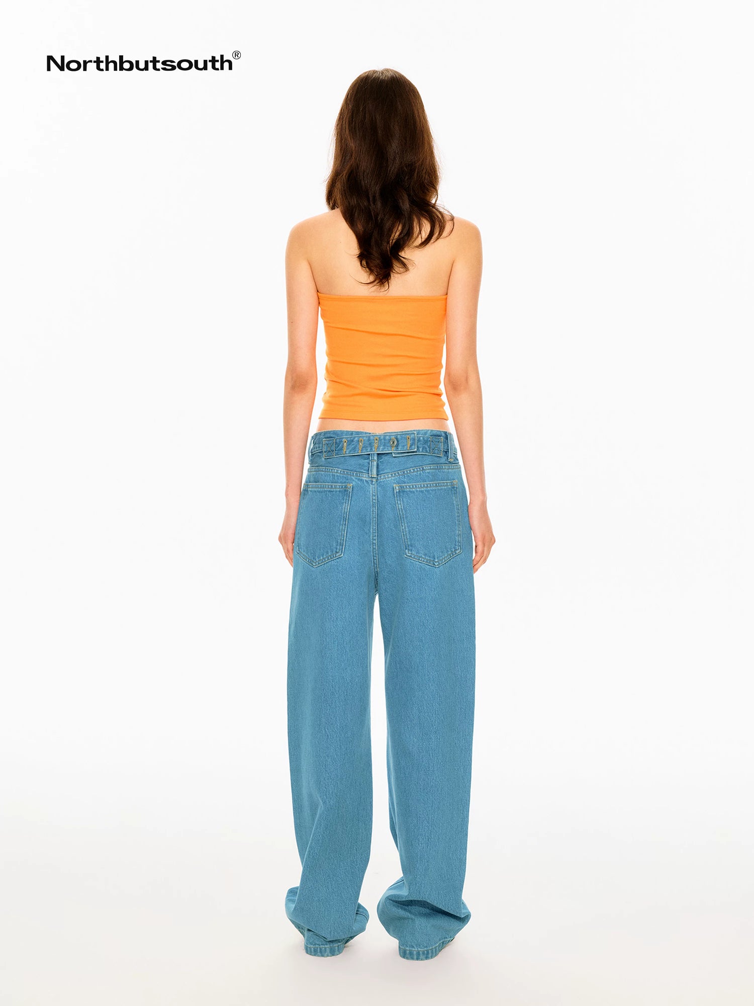 Mid Blue Slant Pocket Adjustable Back Paris Button Women&