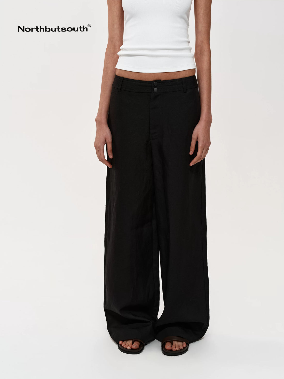 Mid Rise Linen Blend Relaxed Fit Straight Leg Pants