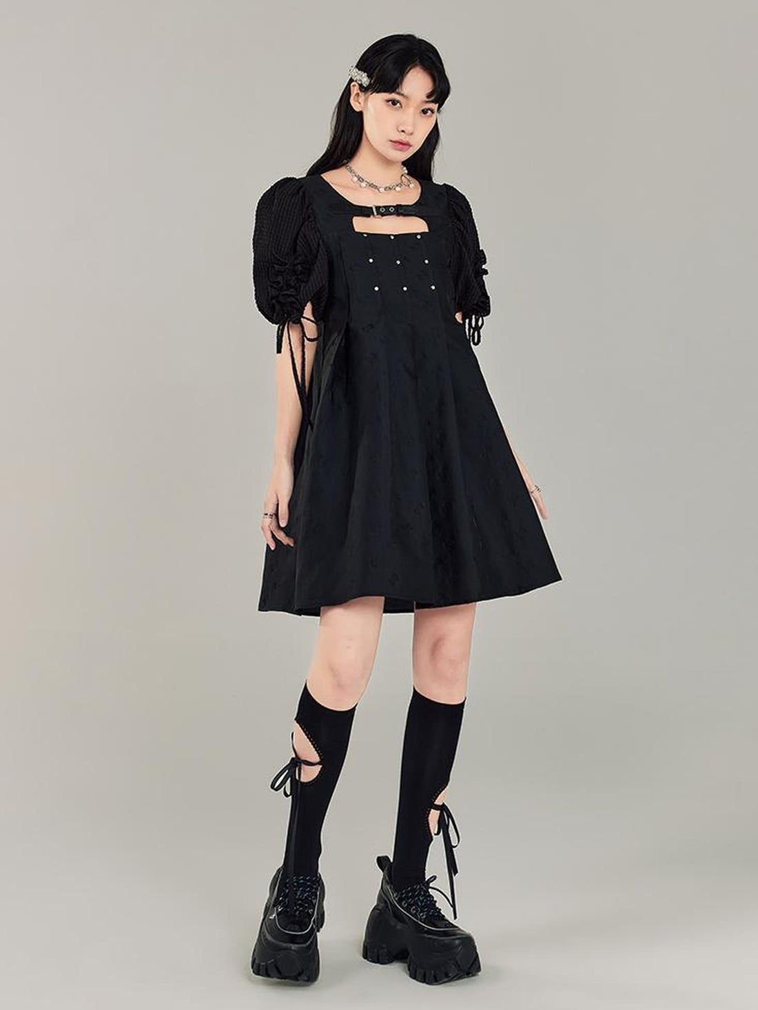 DIDDI MODA Midnight Sparkle Punk French Bubble Sleeve Dress