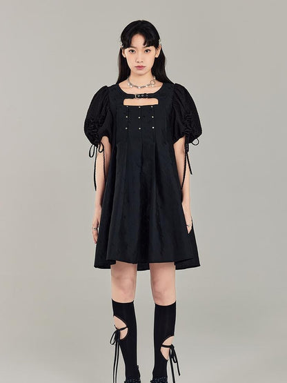 DIDDI MODA Midnight Sparkle Punk French Bubble Sleeve Dress