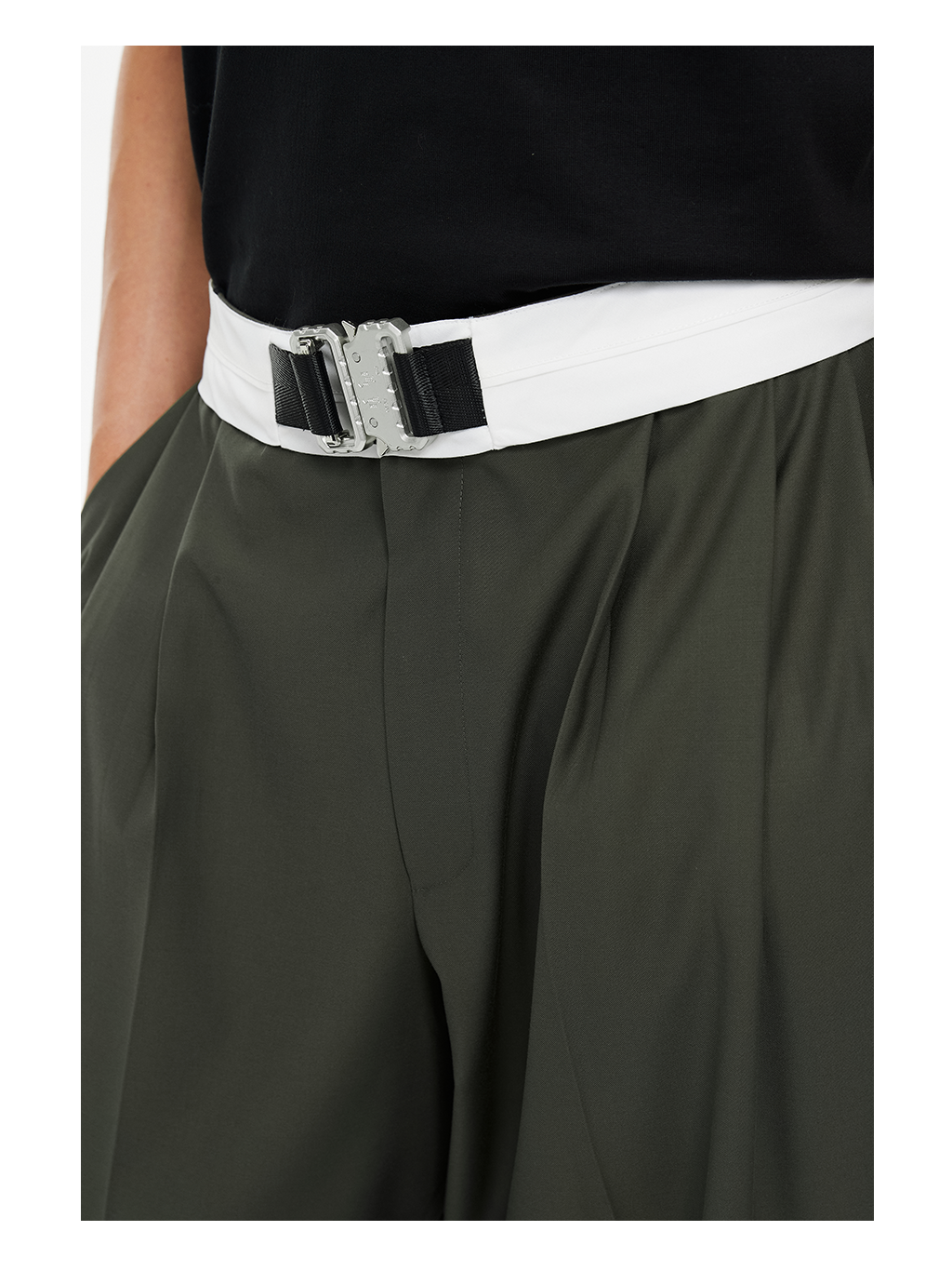 Military Button Waist Pleated Wide-Leg Trousers