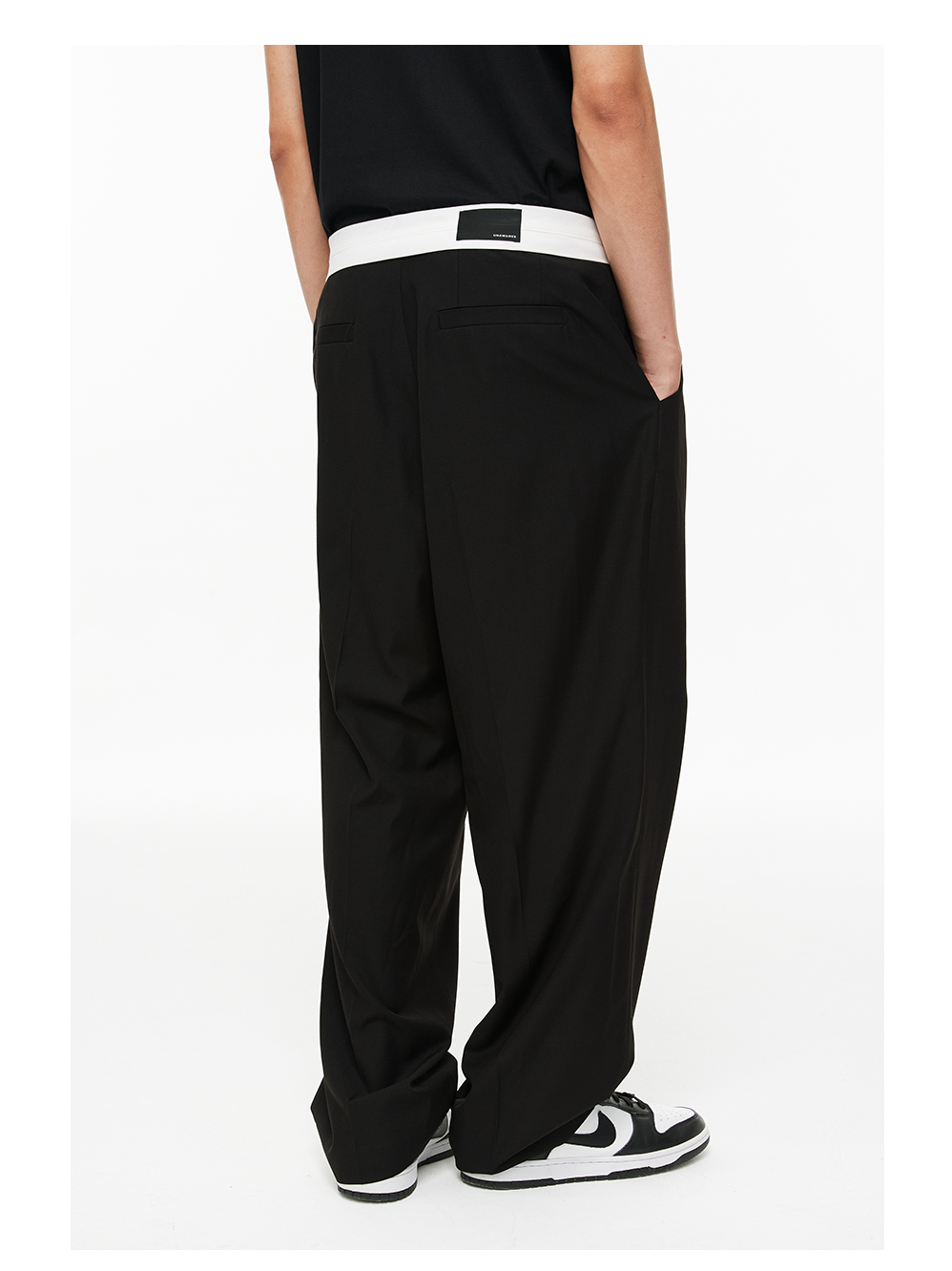 Military Button Waist Pleated Wide-Leg Trousers