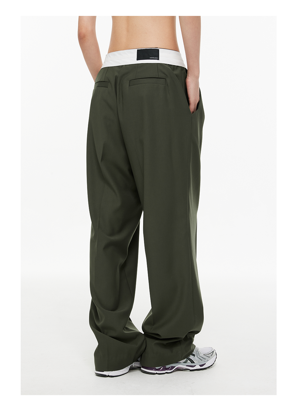 Military Button Waist Pleated Wide-Leg Trousers