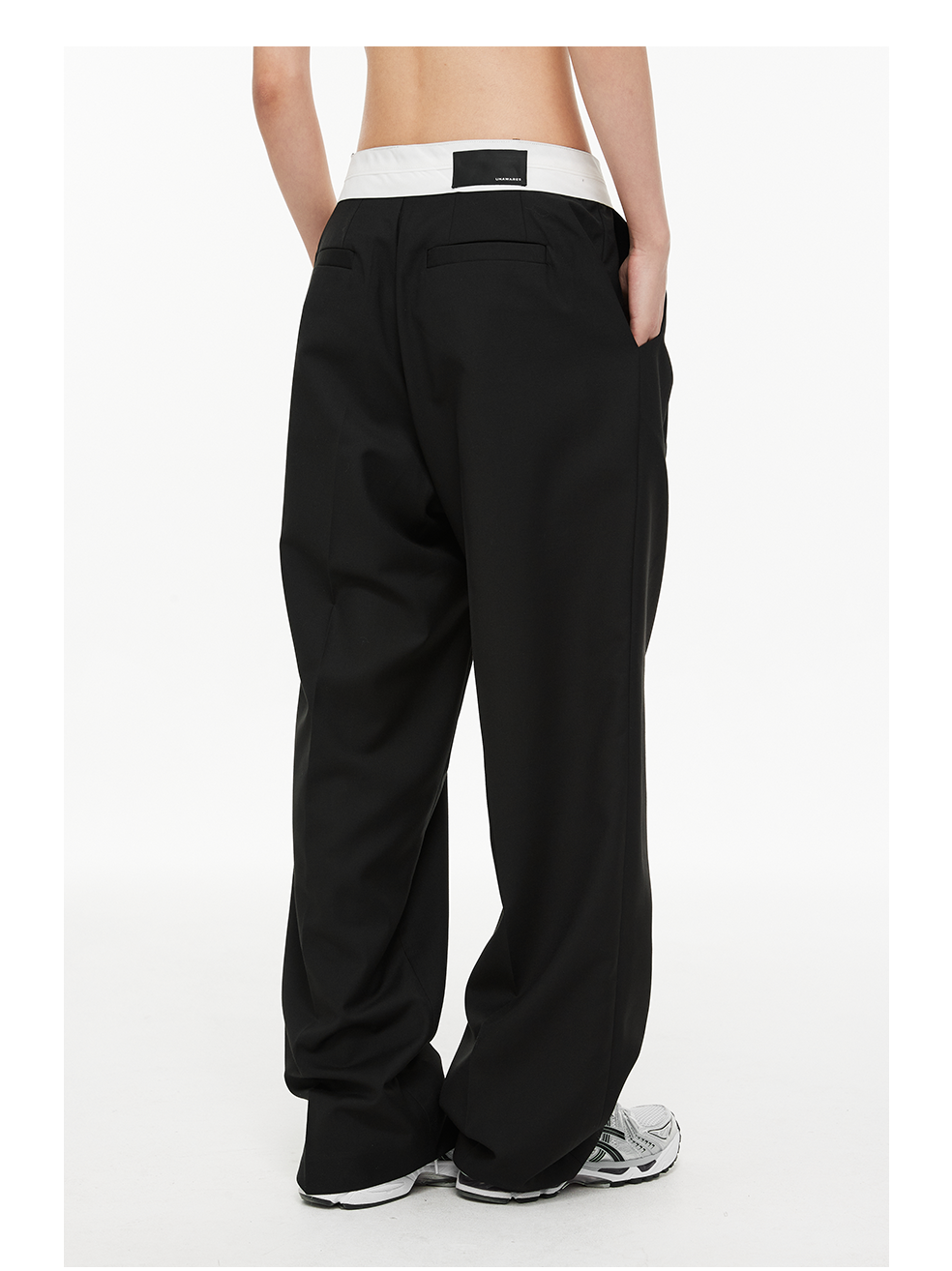 Military Button Waist Pleated Wide-Leg Trousers