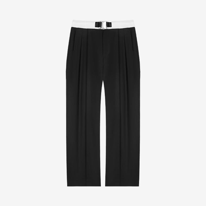 Military Button Waist Pleated Wide-Leg Trousers