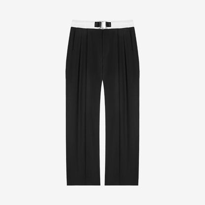 Military Button Waist Pleated Wide-Leg Trousers